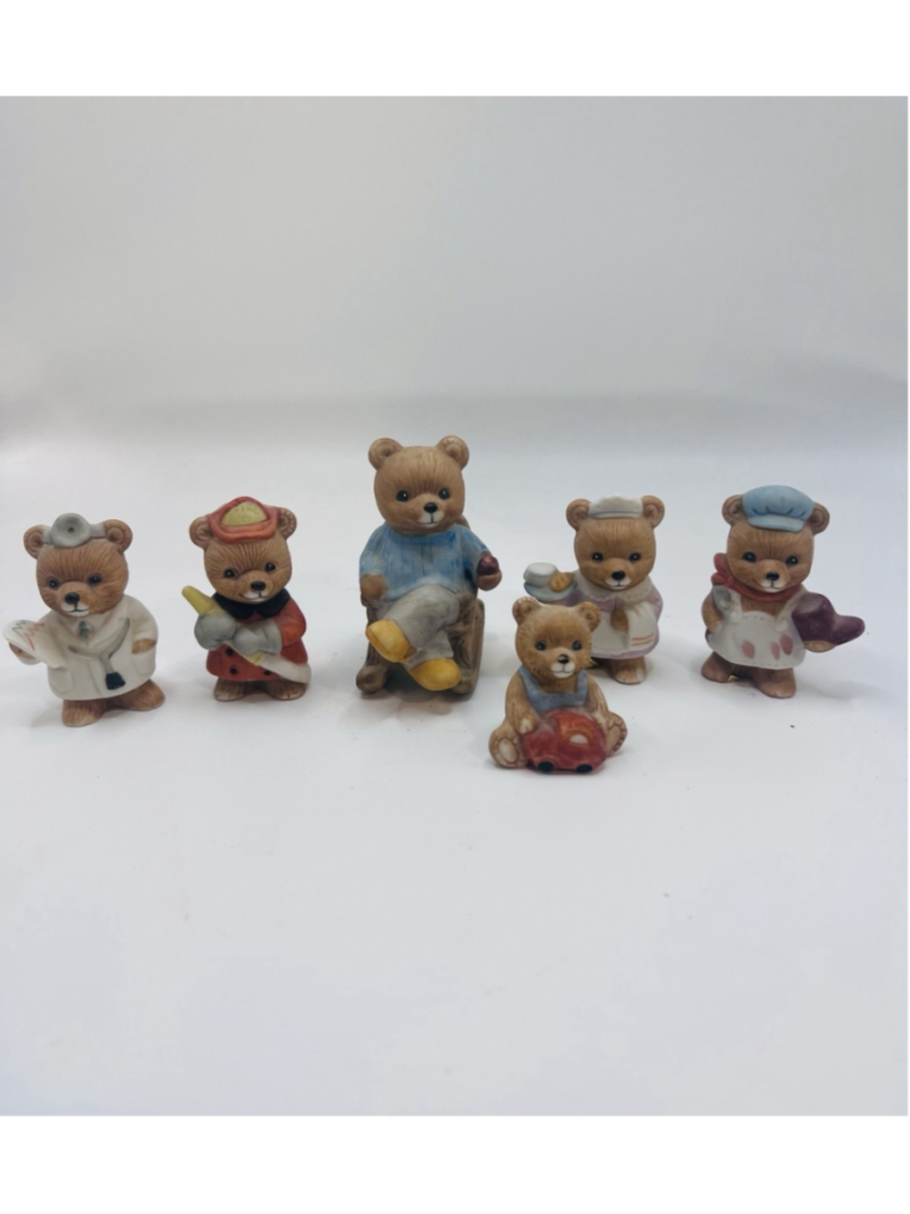 Vintage HOMCO Teddy Bear Lot of 6 Doctor Firefighter Nurse Grandpa Baby Cobbler